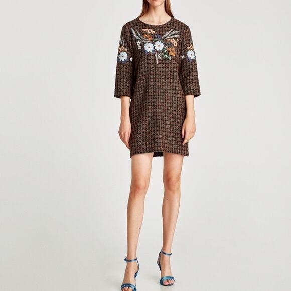 Zara Embroidered Fall Harvest Wool Dress NWT Size Small - Picture 1 of 4